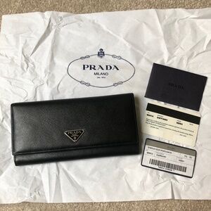 Prada Black Saffiano Long Wallet